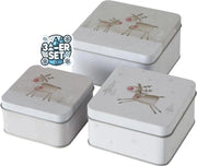 Set di 3 scatole da biscotti in metallo, scatola da biscotti, quadrata, renne divertente, variato, 9-12 cm