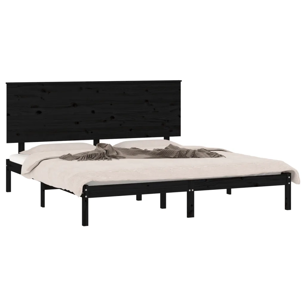 Giroletto-Struttura Letto Nero in Legno Massello di Pino 200x200 cm 184329