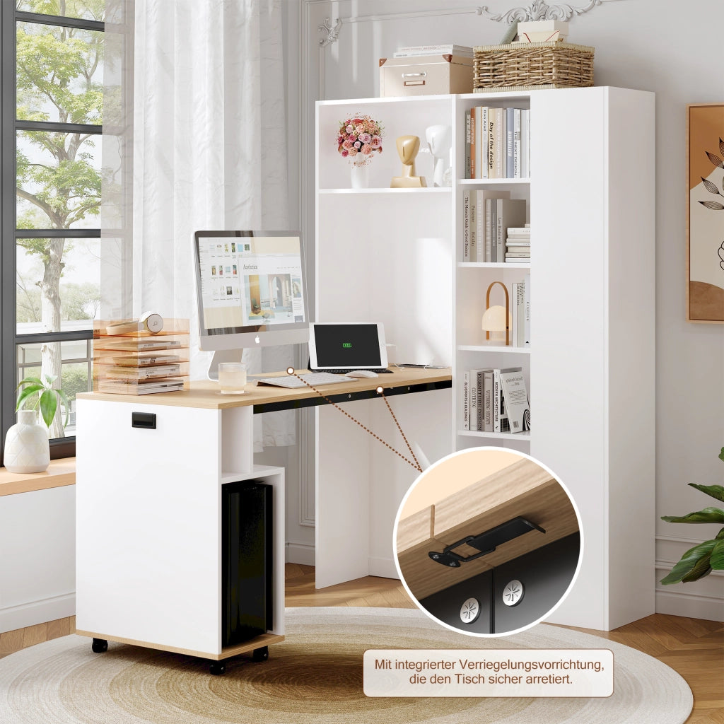 SCRIVANIA pieghevole 2 in 1 con libreria, 104,5 x 30,5 x 160 cm, MDF, White Oak