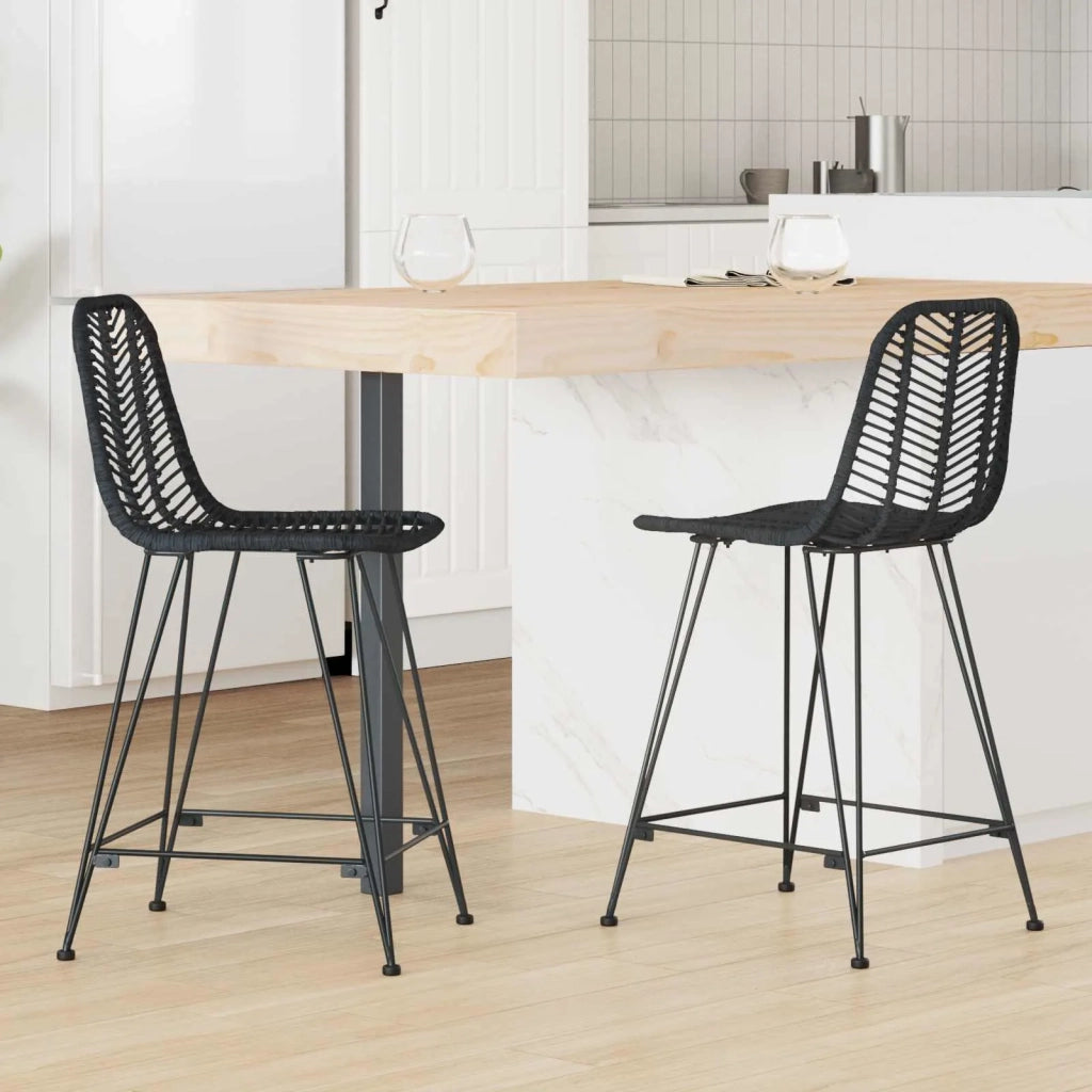 Sedia da Bar 2 pcs Nero 44,5 x 54,5 x 97,5 cm Rattan e Ferro 42011548