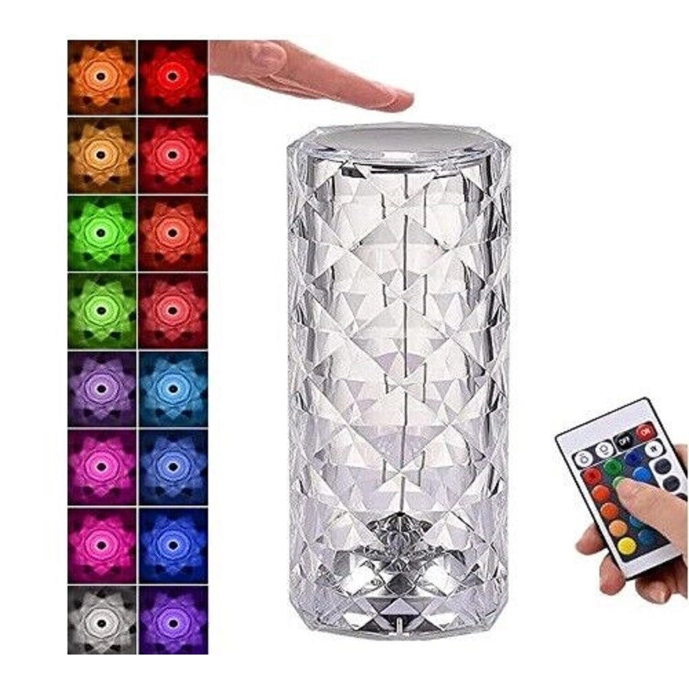 Trade Shop - Lampada Da Tavolo Led Ricaricabile Usb Effetto Cristallo Touch Rgb E Telecomando -