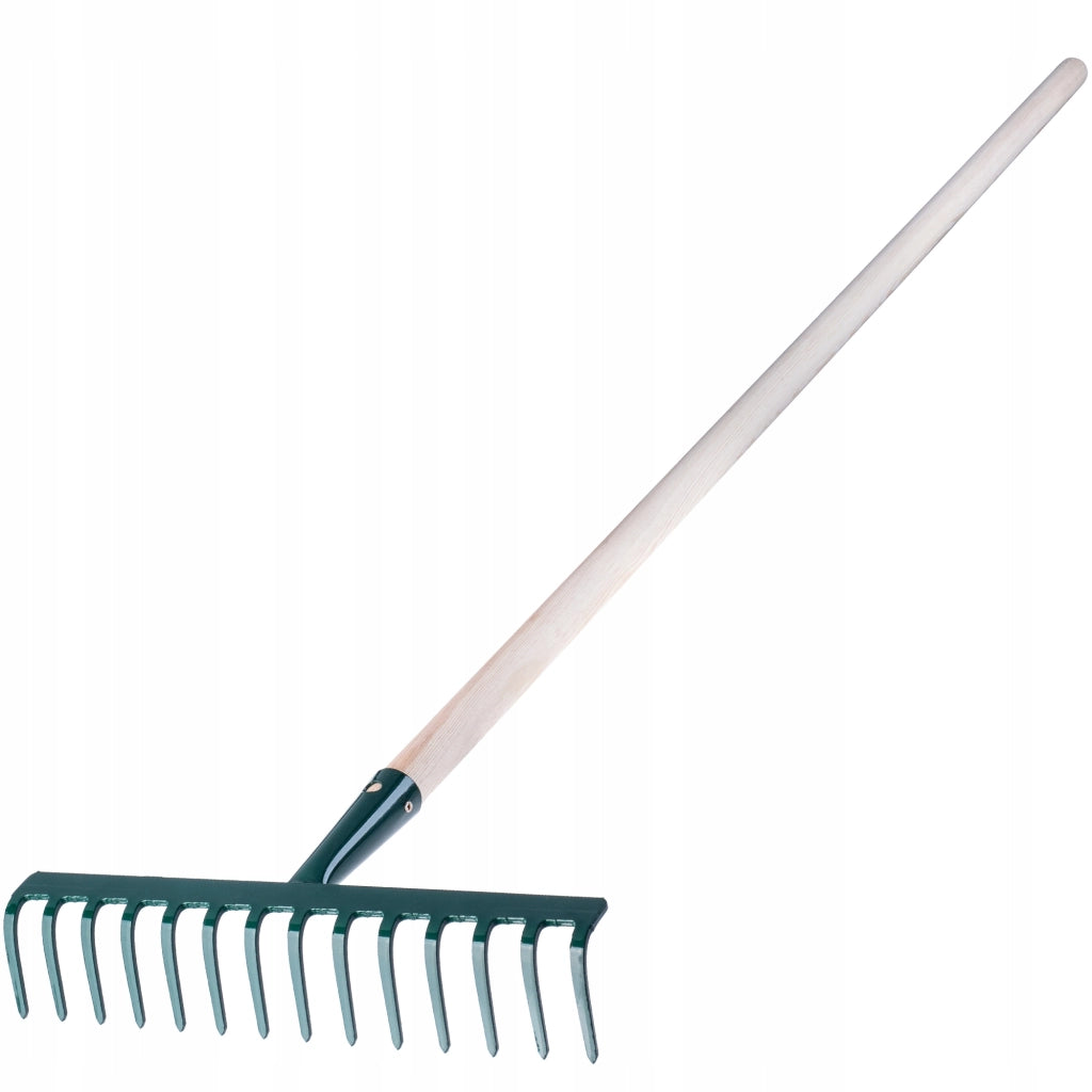 Rastrello per foglie KADAX per giardino, con manico in legno, lunghezza 138 cm, 14 denti, robusto.