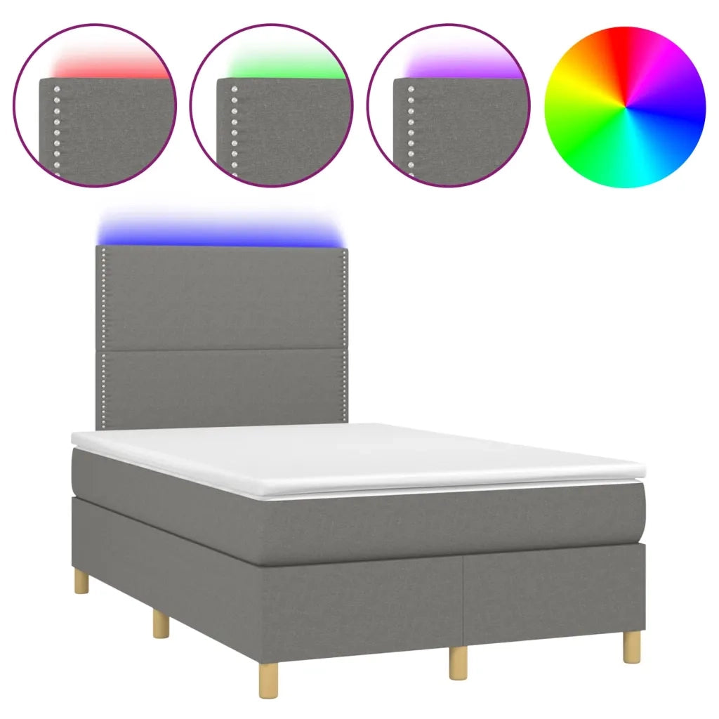 Letto a Molle Materasso e LED Grigio Scuro 120x200cm in Tessutocod mxl 98995