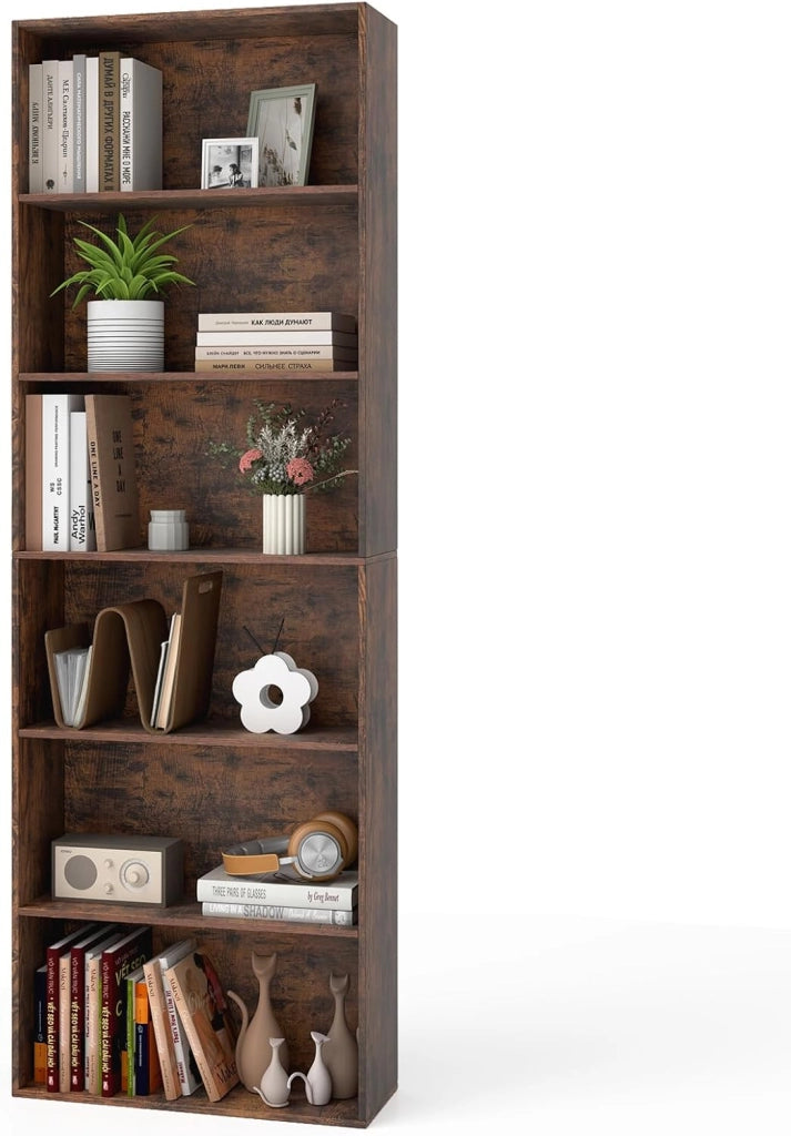 Libreria a 6 Livelli, Mobile Contenitore Aperto con 2 Kit Anti-Ribaltamento, Piedini Antiscivolo, Scaffale Moderno per Soggiorno, Camera da Letto e Ufficio, 660 x 23,5 x 178 cm (Marrone)
