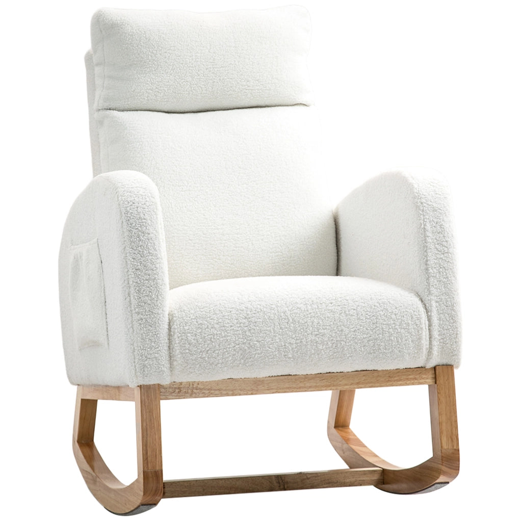 Poltrona a dondolo relax ¨C Xylo ¨C tessuto crema con struttura in legno