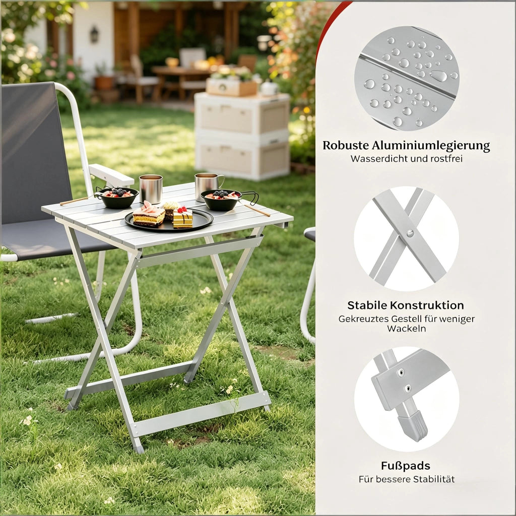 TAVOLO pieghevole da campeggio 50,5x46,5x60 cm alluminio argento