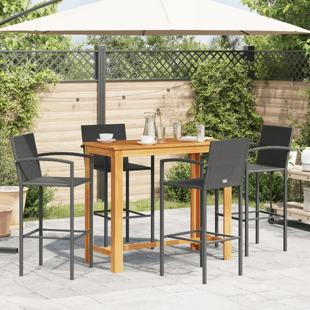 Set Bar da Giardino 5 pz Nero in Legno Acacia e Polyrattan 3295289