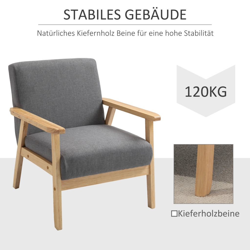 Poltrona stile scandinavo ¨C Xylo ¨C tessuto effetto lino grigio e legno naturale 64x70x72 cm