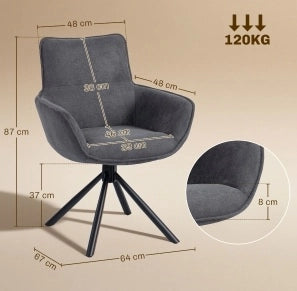 Set di 2 sedie da pranzo girevoli con braccioli in metallo grigio scuro