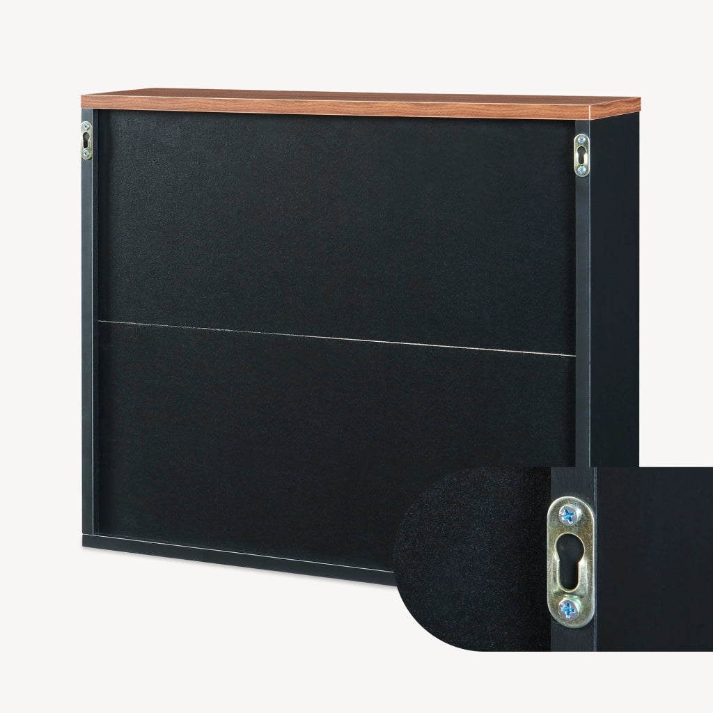 Mobiletto da Parete Trond con 2 Ante a Specchio Armadietto Pensile da Bagno 50 x 60 x 15 cm - Nero/Effetto Noce [en.casa]