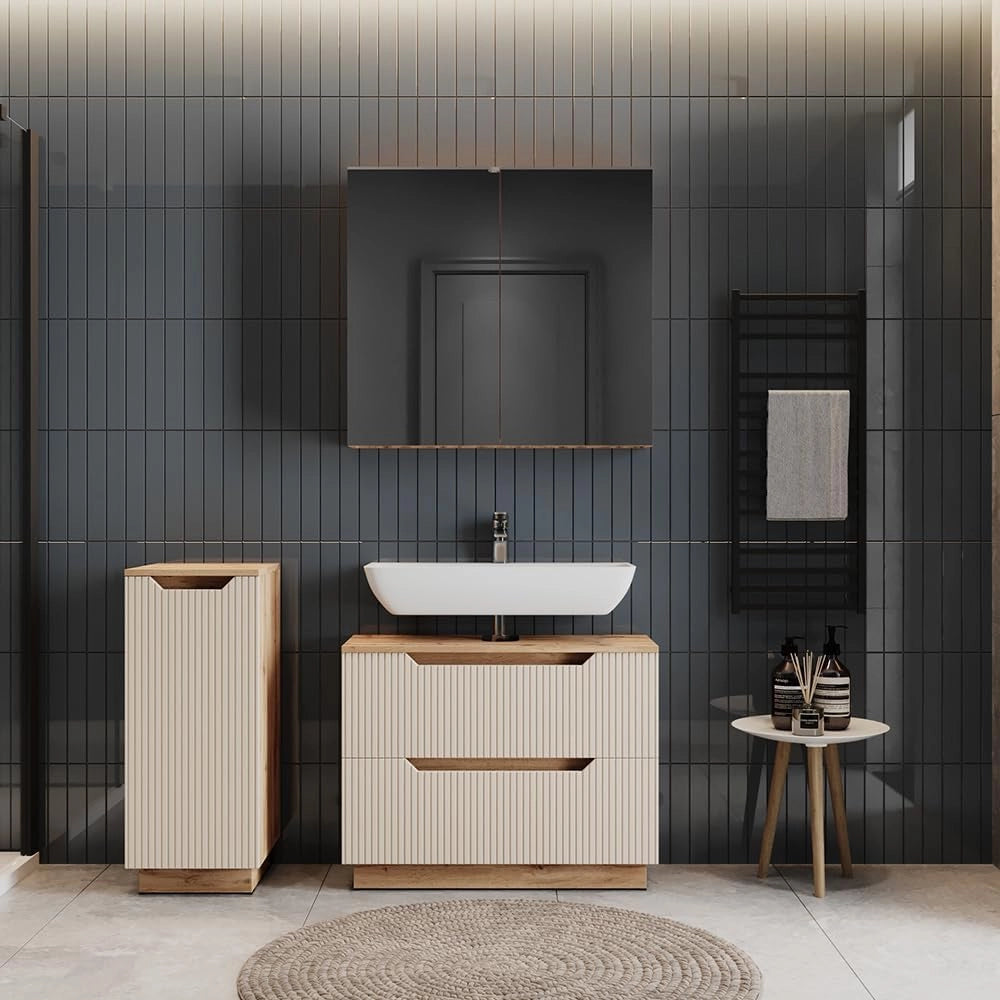 Set di mobili da bagno Lotta, Rovere/cashmere a righe, 3 parti