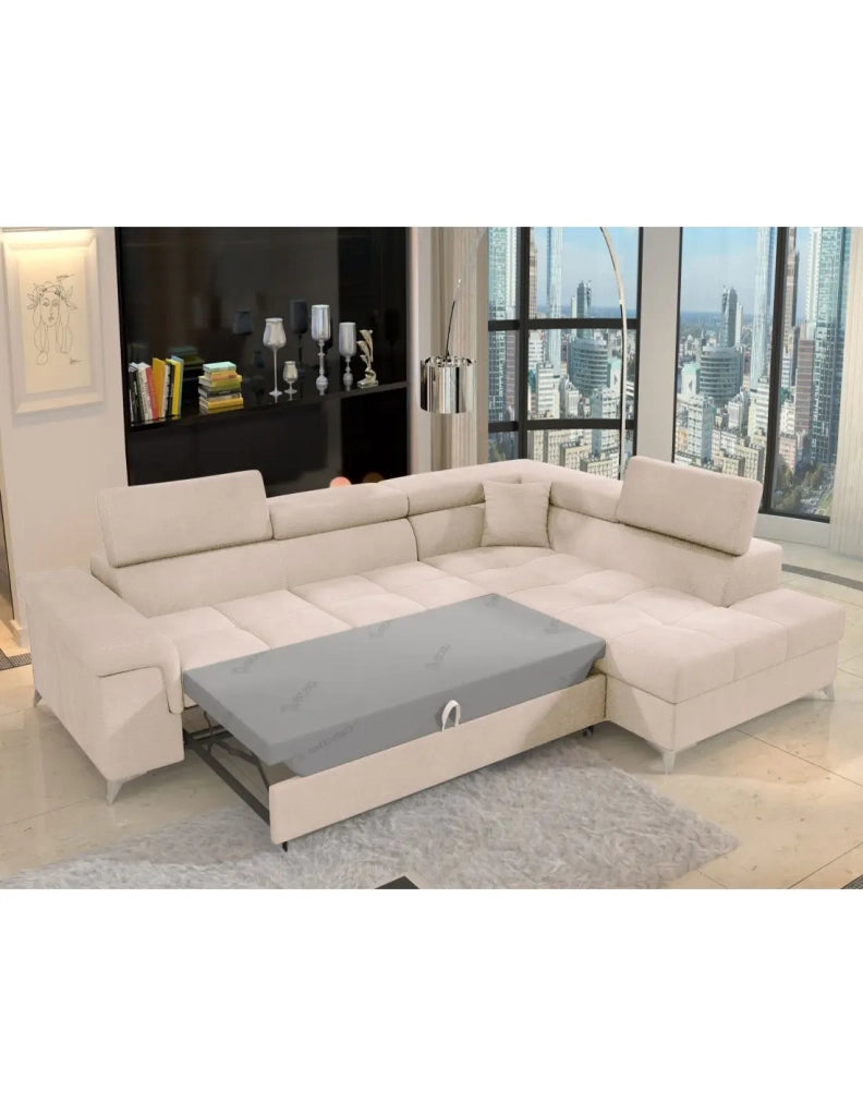 Divano angolare convertibile PALAZZO 4 posti beige – angolo destro con baule