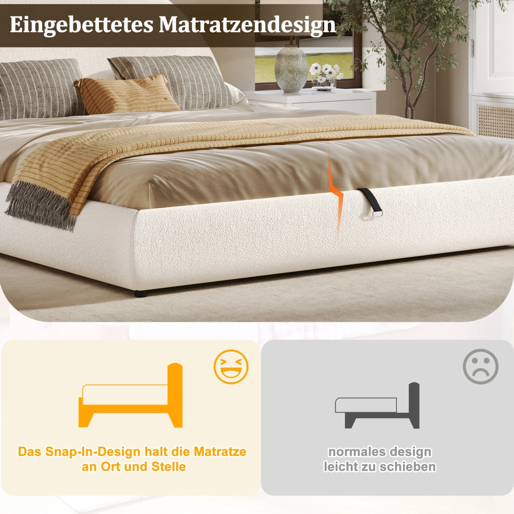 letto imbottito bouclé bianco 160 x 200 cm