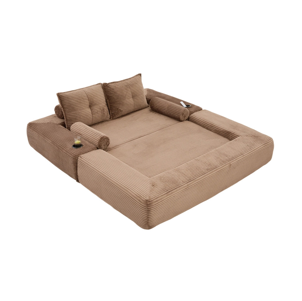 Divano letto modulare in velluto a coste marrone 180 cm