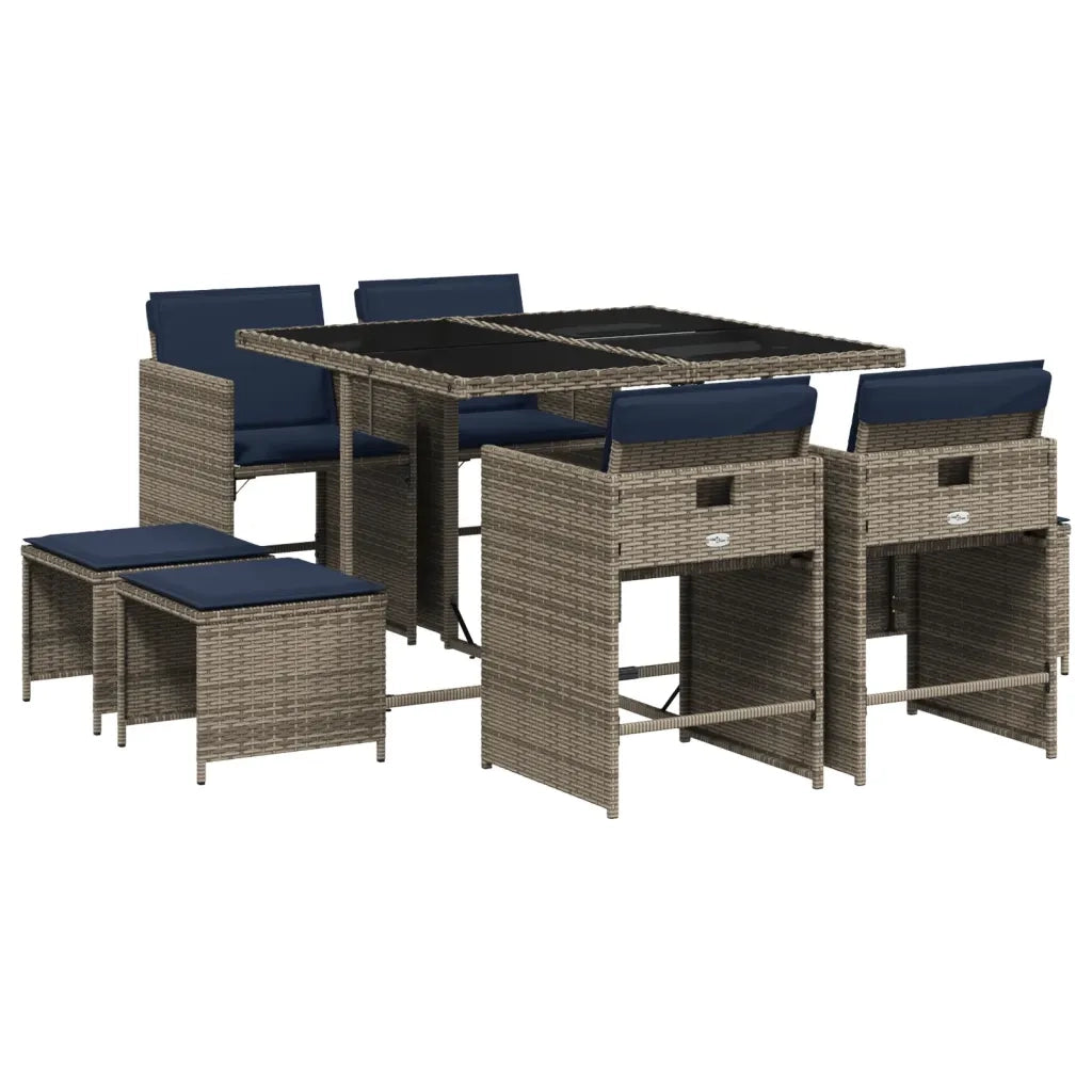 Set da pranzo da giardino da 9 pz con Cuscini in Polyrattan Grigio 3277908