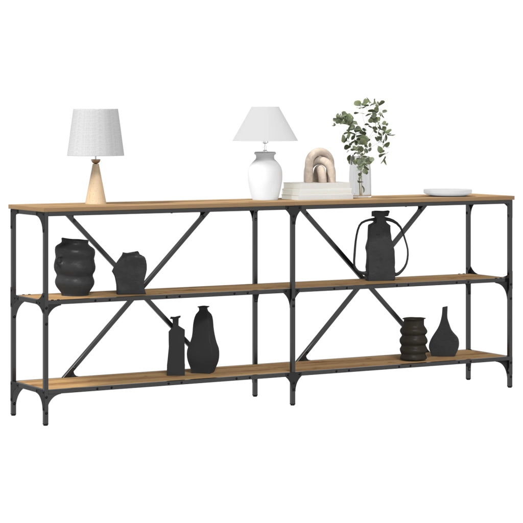 Tavolo Consolle In Rovere Artigianale 200x30x75 cm Legno Ingegnerizzato e Acciaio