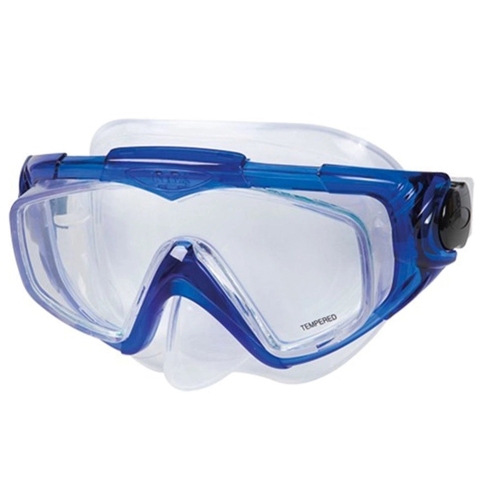 Trade Shop - Set Maschera In Vetro Con Boccaio Per Immersioni Snorkeling Sub Mare Piscina Blu -