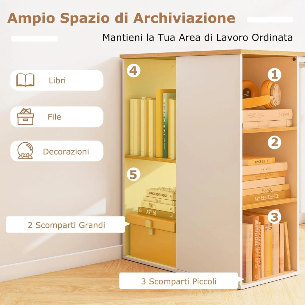 Scrivania per Computer, Scrivania Salvaspazio con 5 Scomparti di Stoccaggio e Struttura in Metallo Robusta, Scrivania Multiuso per Lavoro e Studio da Casa e Ufficio