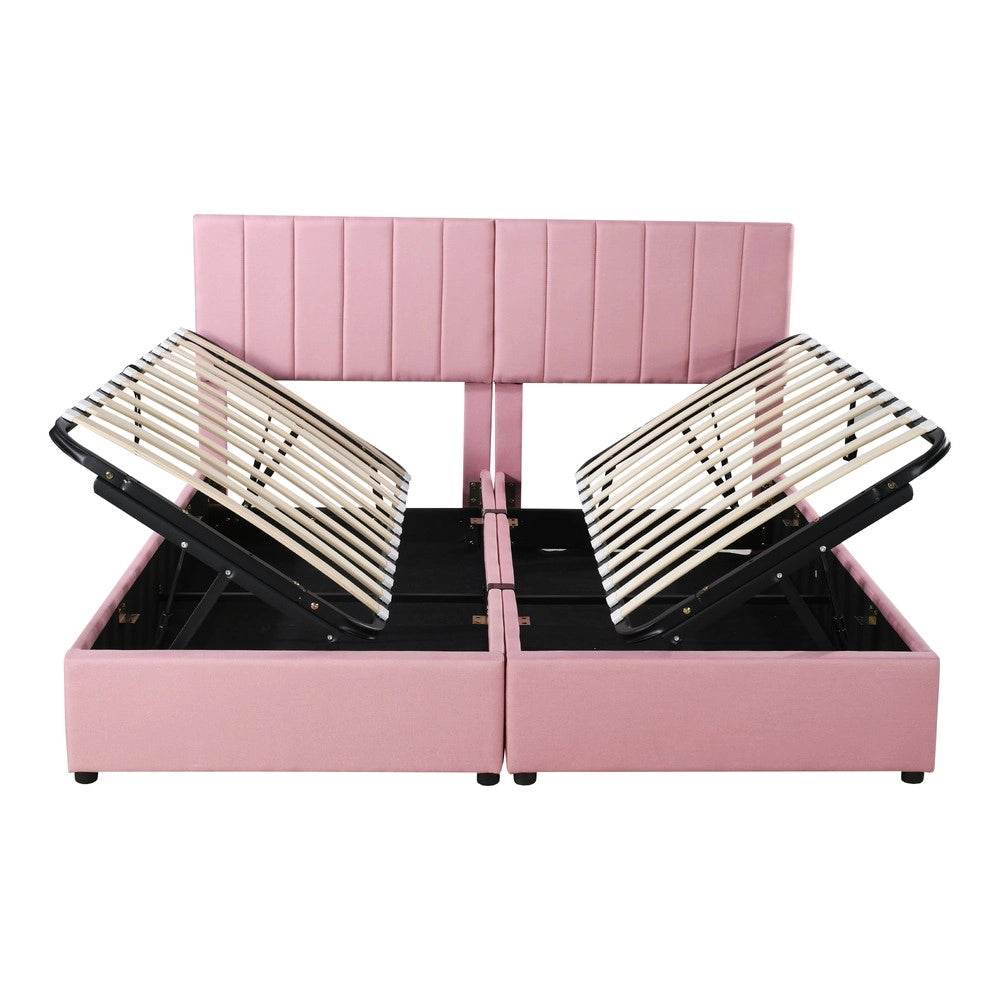Letto imbottito contenitore matrimoniale ¨C Minimal ¨C Rosa tessuto 180x200 cm