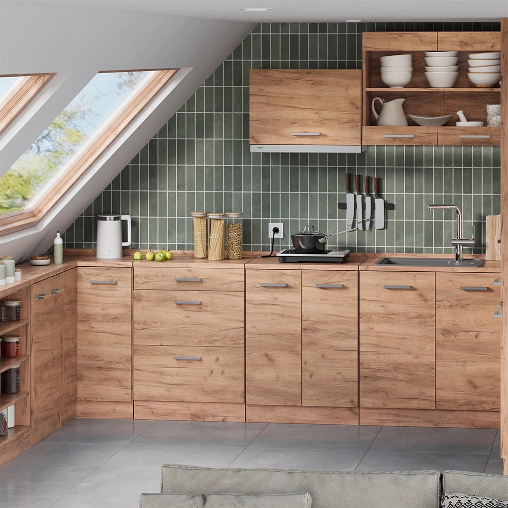Mobile cucina sottotetto R-Line Rovere dorato/Rovere dorato 80 cm senza inclinazione con 2 ante Vicco