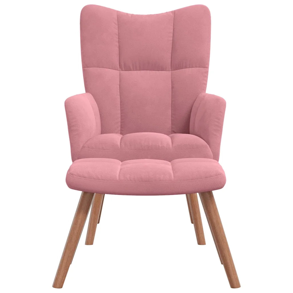 Divano Sedia-Poltrona Relax con Poggiapiedi Rosa in Velluto 250796