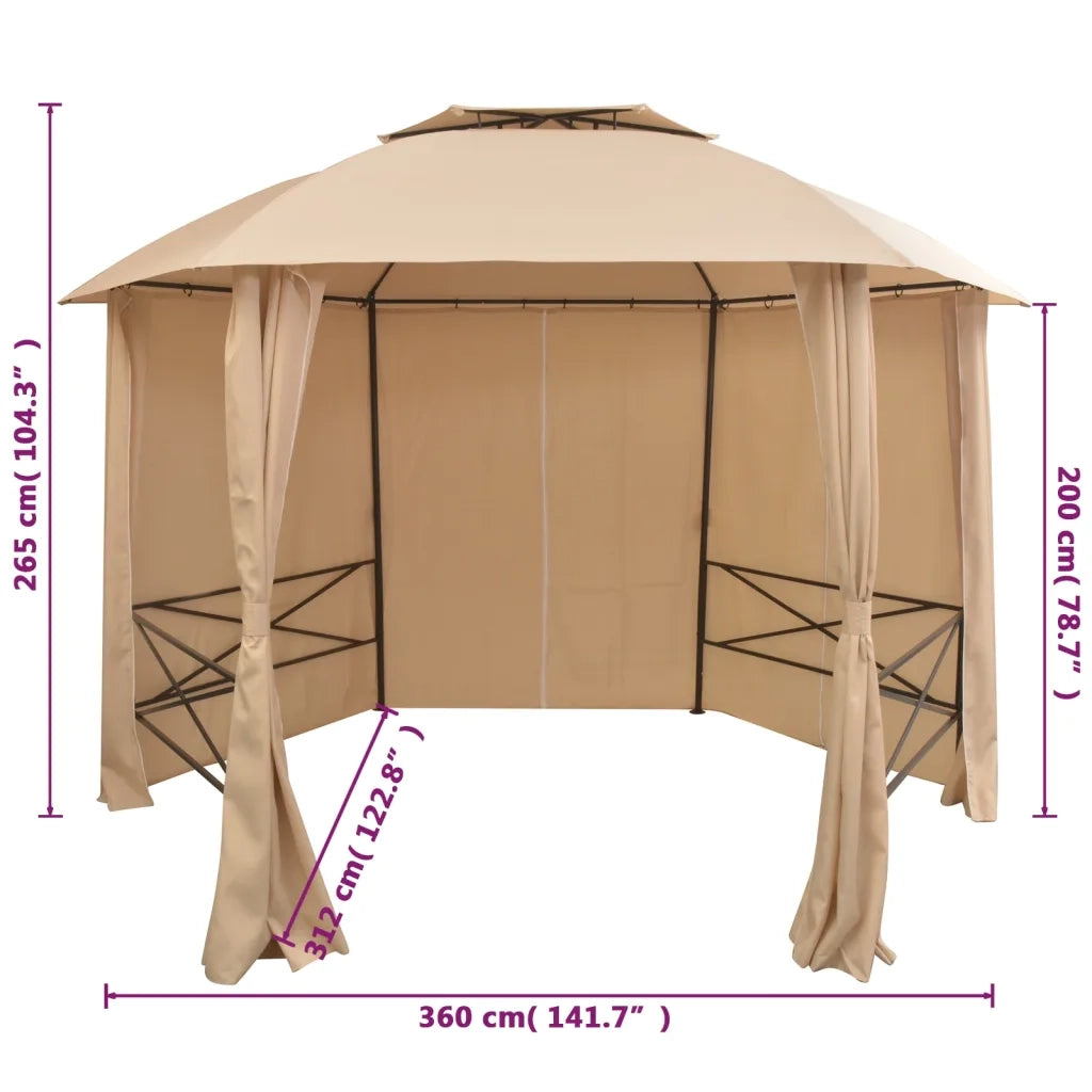 Gazebo Padiglione da Giardino con Tende Esagonale 360x265 cm 43166