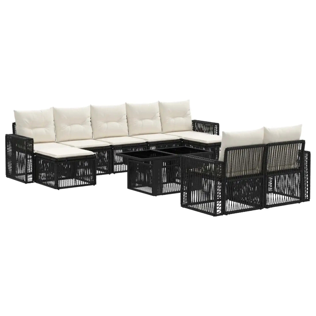 Set Divano da Giardino 10 pz Nero e Bianco Crema polyrattan 3436849