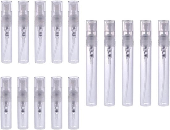 Set di 15 mini-boccette in plastica trasparente e portatile - Boccette per profumo con spruzzo riempibile 2 ml/3 ml/5 ml