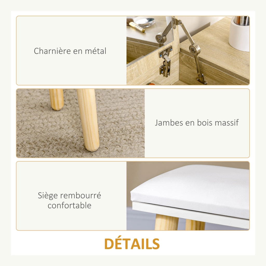 Scrivania con specchio ¨C Zephmum ¨C Bianco Naturale 100x45x118 cm