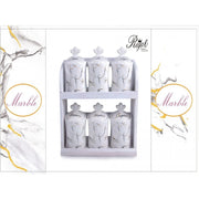 Set 6 Barattoli da Cucina Spezie in Ceramica + Mensola Decoro Marble