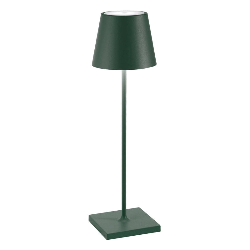 Zafferano Lampada a led da tavolo Poldina Pro Verde Scuro ricaricabile e dimmerabile con batteria fino a 12 ore