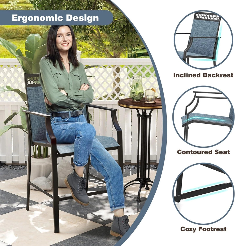 Set di 2 sedie da giardino, da balcone con braccioli e poggiapiedi, per giardino, piscina, balcone e terrazze, portata fino a 180 kg (blu)