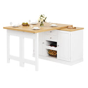 Tavolo da pranzo con 2 cassetti e ripiani; girevole ed estensibile per cucina; in MDF; bianco