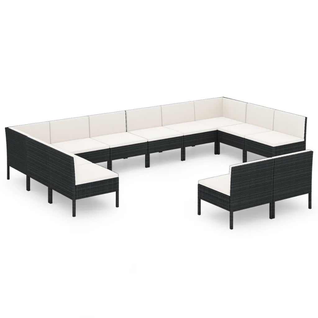 Set Divani da Giardino 12 pz con Cuscini in Polyrattan Nero cod mxl 38518