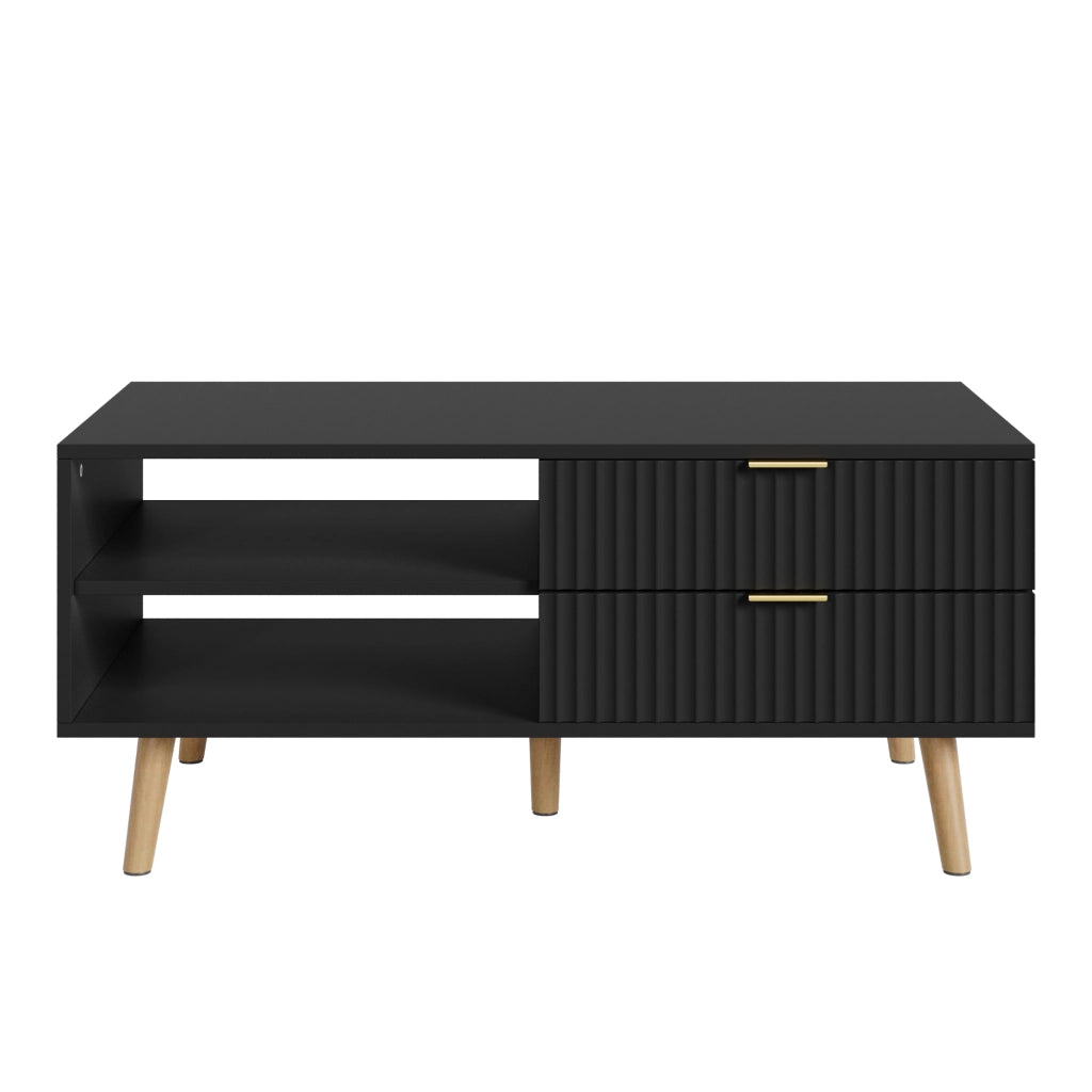 Tavolino da Salotto Nand con 2 Cassetti e 3 Scomparti Aperti 100 x 50 x 45 cm - Nero [en.casa]
