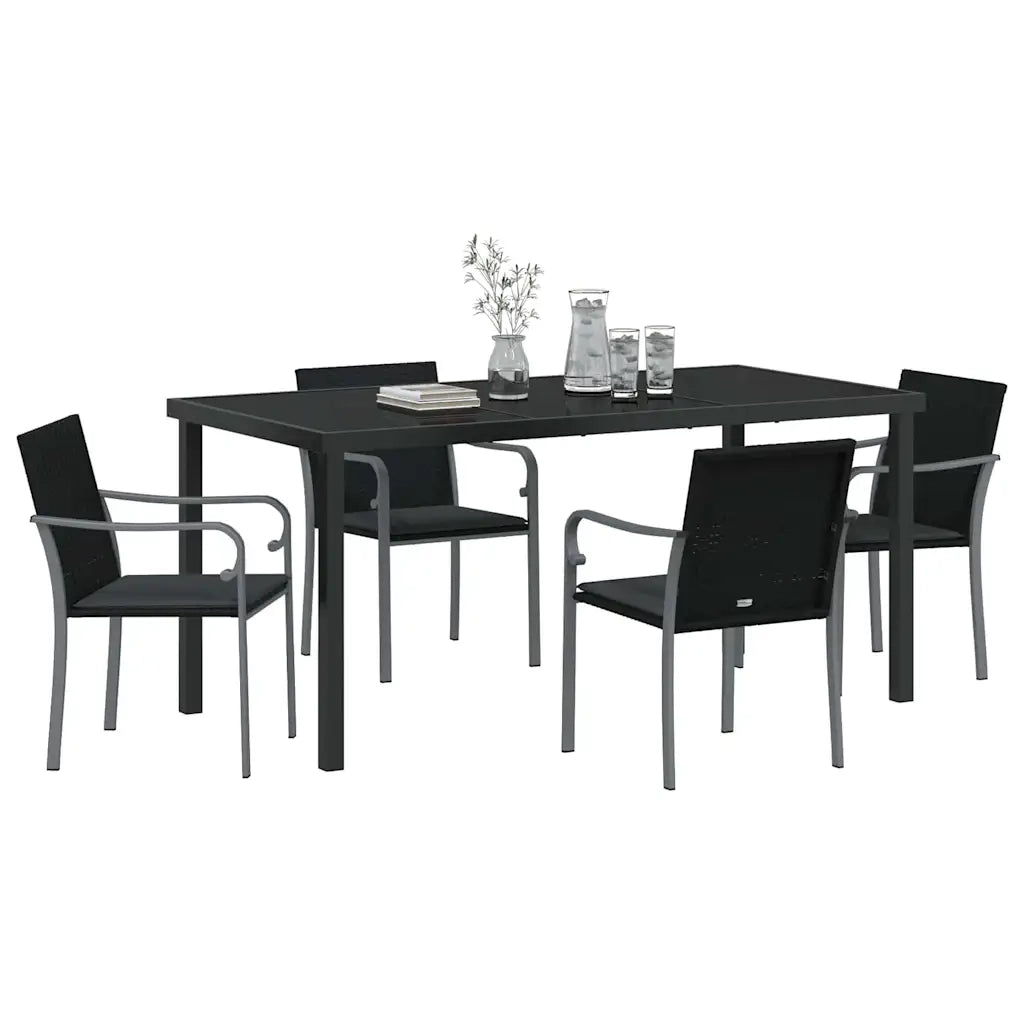 Set da Pranzo per Giardino 5 pcs Nero e Grigio Rattan in PE