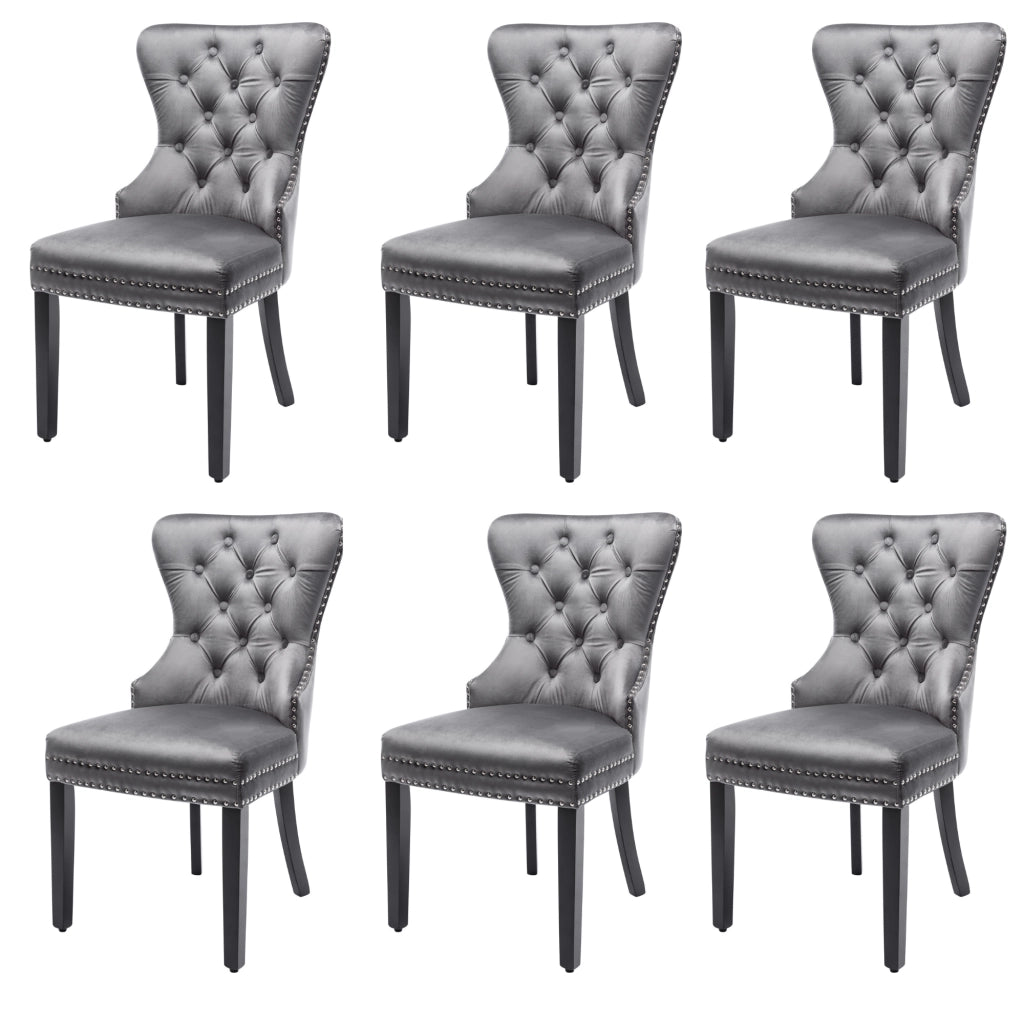 Sedie da Pranzo in Velluto con Gambe in Legno, Set 6 Pezzi ¨C Xylo ¨C Grigio