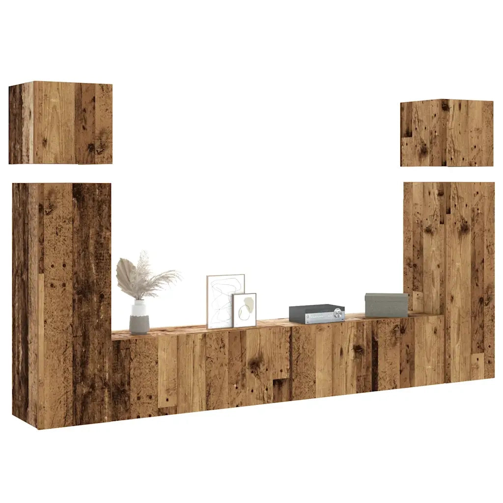 Set Mobile TV 8 pz | Armadietto TV | Mobile Porta TV Montato a Parete Legno Antico in Truciolato