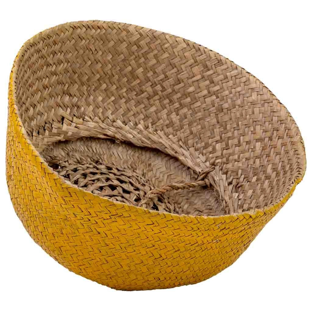 Cestino giallo naturale con manici, D35x30/46h cm