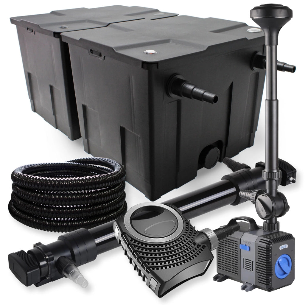 Set Filtro a 2 camere 60000l Chiarificatore UVC 72W Pompa NEO10000 80W Tubo Fontana
