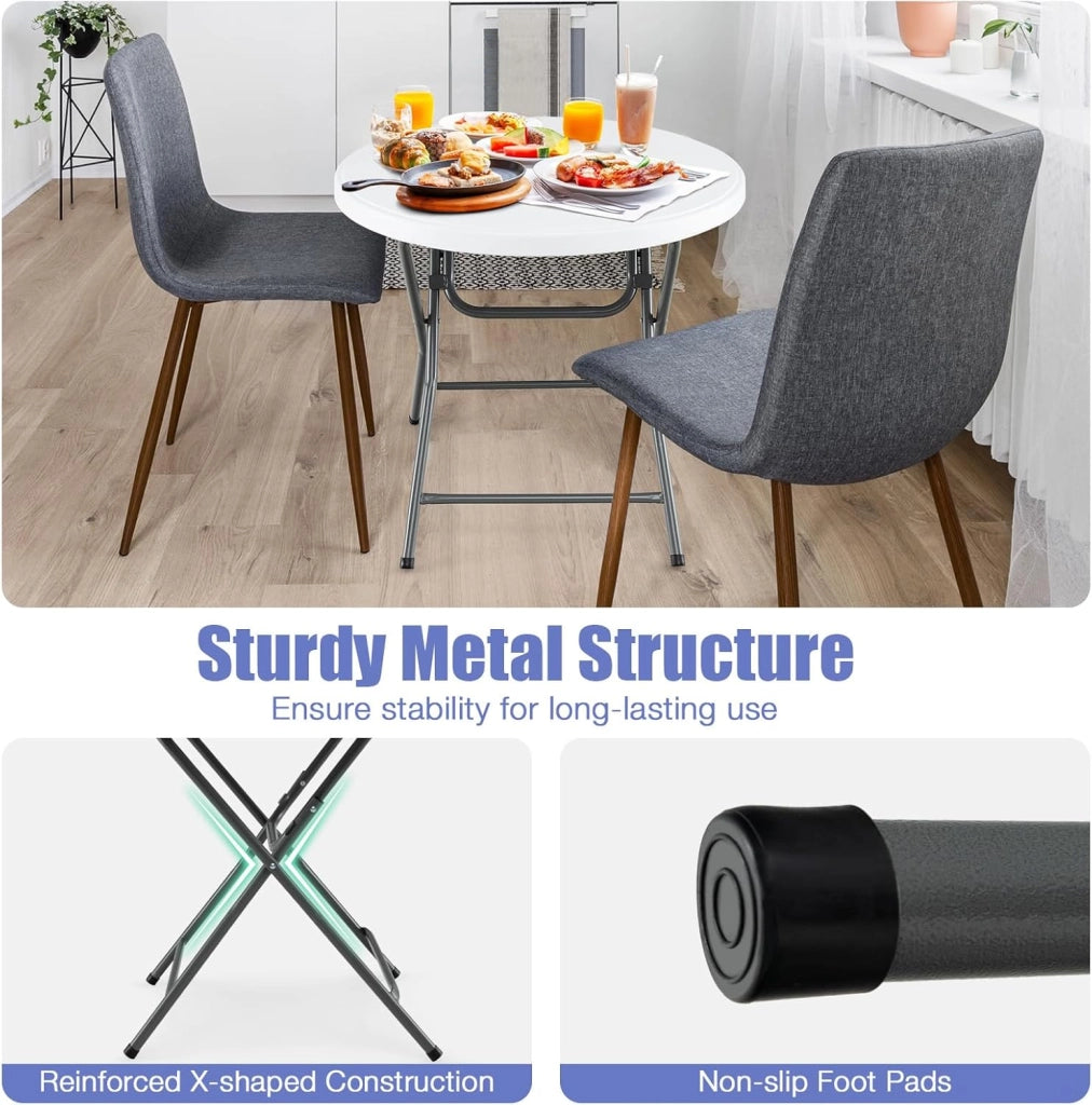Tavolo Picnic Rotondo Pieghevole, Piano in HDPE e Struttura Metallica Resistente, Dimensioni 81 x 81 x 73,5 cm, Tavolo Portatile Ideale per Campeggio e Giardino