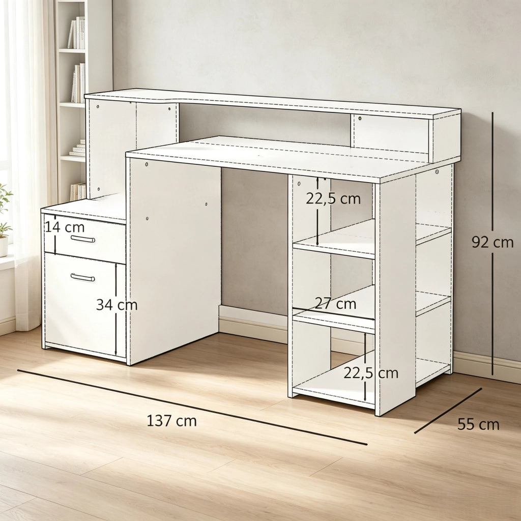 Scrivania con 2 cassetti e 4 ripiani aperti per studio in MDF 137 x 55 x 92 cm
