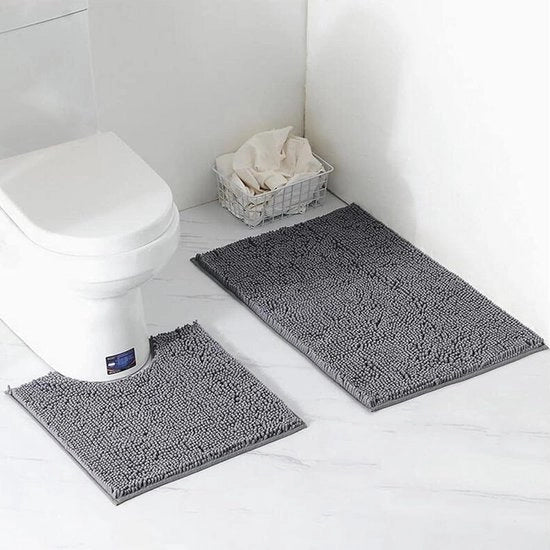 Set di tappeti per bagno antiscivolo a 2 pezzi, tappeto per bagno con funzionalità antiscivolo, coperta per la doccia, tappeto per il water con forma a U, tappeti per la doccia (Grigio)