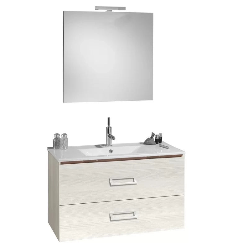 Mobile bagno sospeso 90 cm bianco matrix serie fantasy con lavabo e specchio