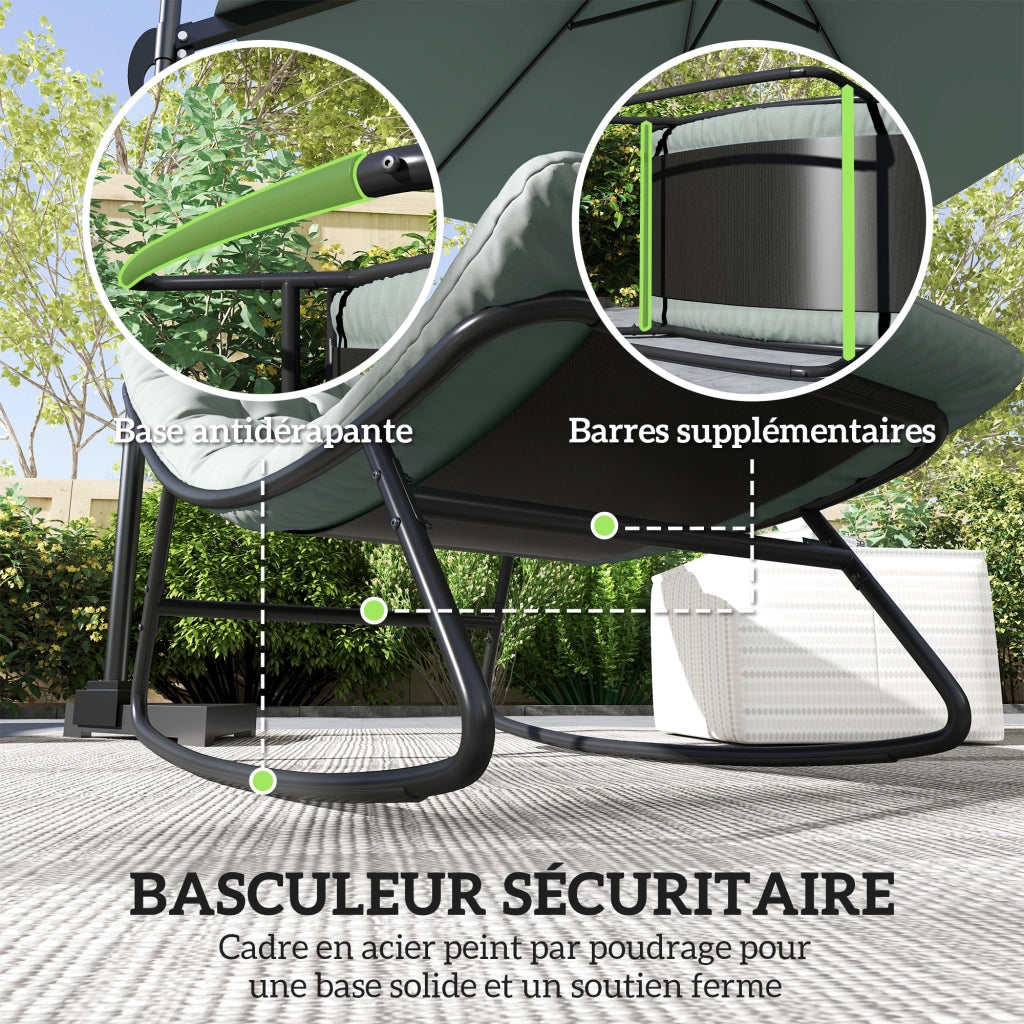 Set 2 poltrone a dondolo da giardino ¨C Xylo ¨C tessuto textilene grigio con cuscini