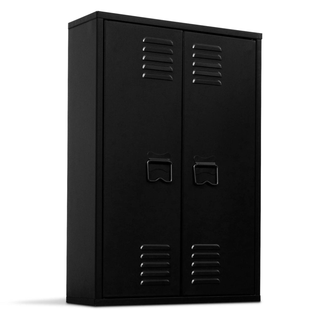 IDMarket - Armadio a muro a 2 ante in metallo nero, design industriale ESTER