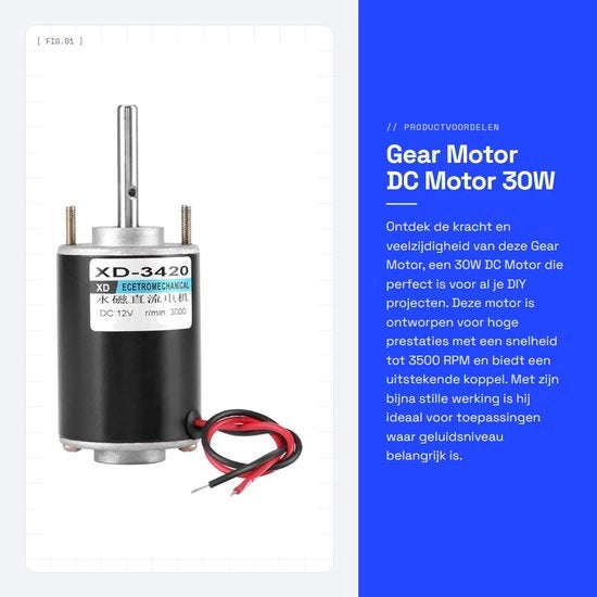 Motor a corrente continua 30W - Alta prestazione - Formato compatto - Bassa rumorosità - Ideale per progetti DIY - 12V 3500RPM