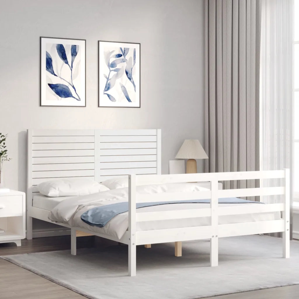 Giroletto con Testiera-Struttura Letto con testiera Bianco Small Double Legno Massello 839170