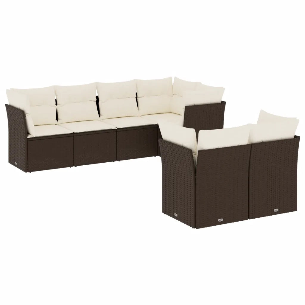 Set Divani da Giardino 7 pz con Cuscini Marrone in Polyrattan 3217903