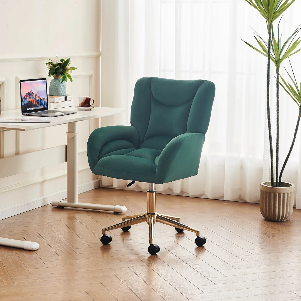 sedia da ufficio girevole regolabile in altezza con ruote e schienale ergonomico in velluto verde 64 Ã— 62 Ã— 92.5 cm